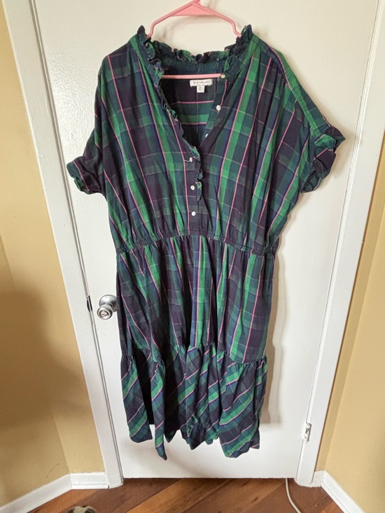 Free Assembly Dresses & Skirts - Green and Navy Plaid Button-Front Midi Dress